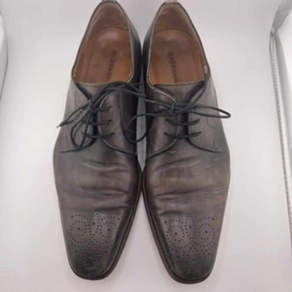 Magnanni Oxfords Dress Shoes Men's 9.5 D Gray Leather Wingtip Lace Up Brogue - Picture 13 of 16